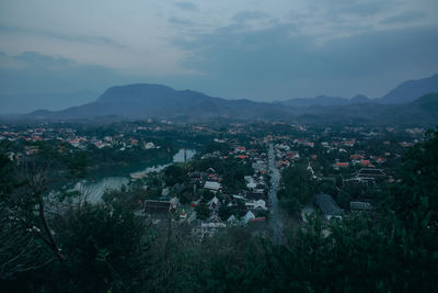 High angle view of townscape against sky