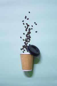 High angle view of coffee cup on table