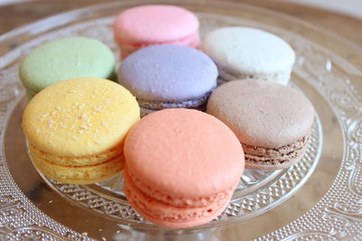 Close-up of macaroons in plate
