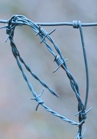 Old metallic broken barbed wire fence in the nature