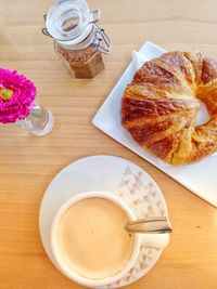High angle view of breakfast on table