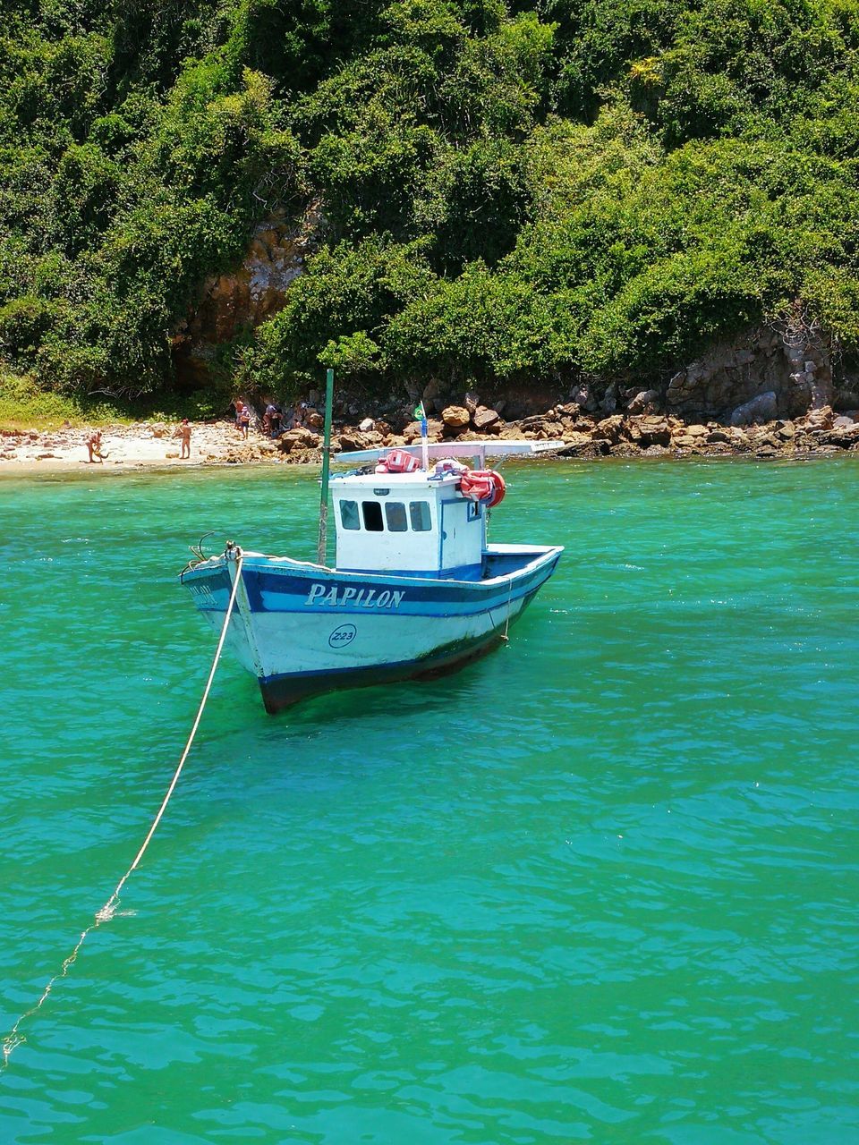 nautical vessel, transportation, mode of transportation, water, plant, tree, nature, day, sea, travel, beauty in nature, two people, land, green color, growth, incidental people, sailing, men, holiday, outdoors