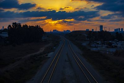 High angle view of road against sky during sunset