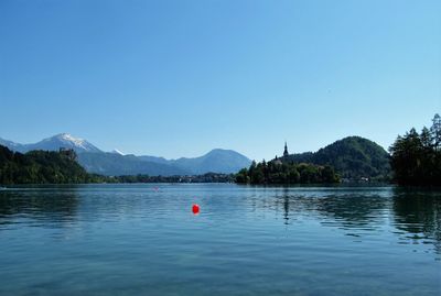 Scenic view of lake against clear sky