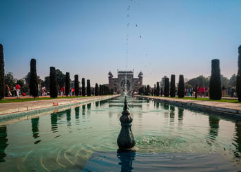 View of fountain at lake