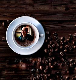 Directly above shot of coffee cup on table