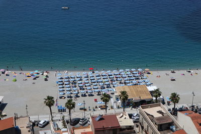 High angle view of crowd at beach