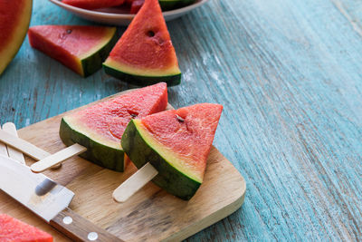 Close-up of fruits on cutting board