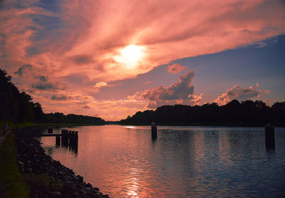 Scenic view of lake against sky during sunset