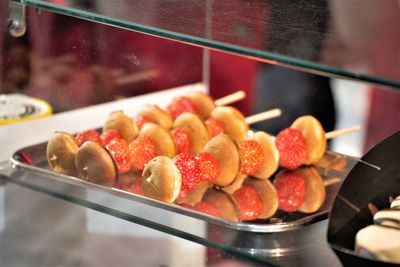 Close-up of chopped fruits in store