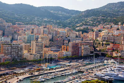 View of the buildings of monaco from the mountain