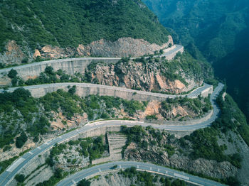 High angle view of road by mountain