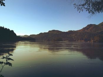 Scenic view of lake against clear sky