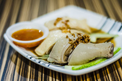 Close-up of seafood in plate on table