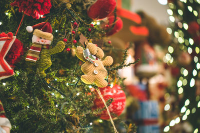 Close-up of decorated christmas tree