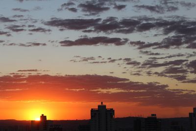 Silhouette of building against sky at sunset