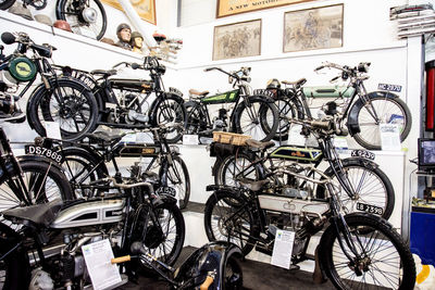 Bicycles parked in store