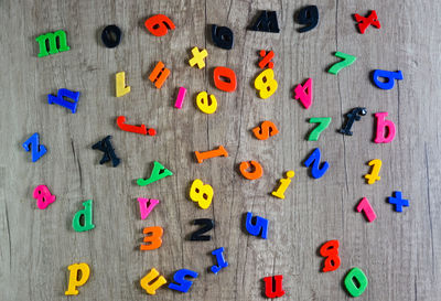 Directly above shot of multi colored toys on floor