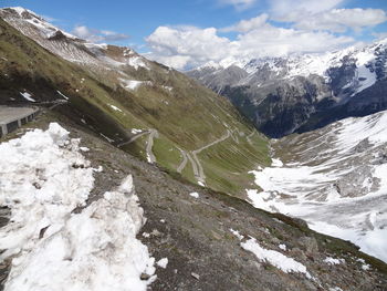 Scenic view of snowcapped mountains against sky