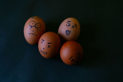 High angle view of easter egg on black background