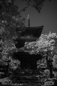 Low angle view of pagoda against sky