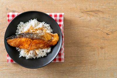 High angle view of food in plate on table