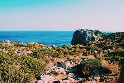 Scenic view of sea against clear sky