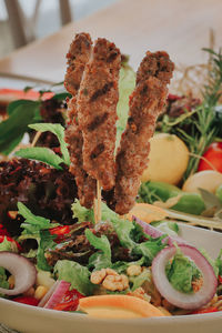 Close-up of meal served on table