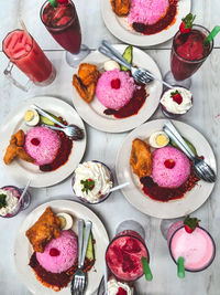 High angle view of cake on table