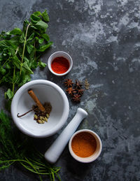 Directly above shot of tea served on table