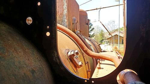 Close-up of rusty train window