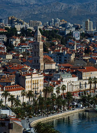 High angle view of buildings at waterfront