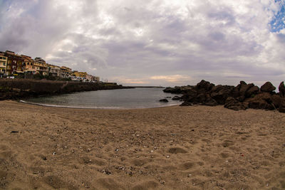 Scenic view of sea against cloudy sky