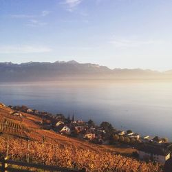 High angle view of lake against sky