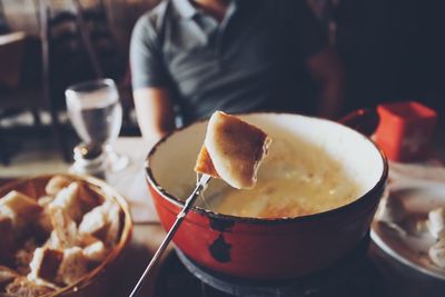 Close-up of swiss cheese fondue