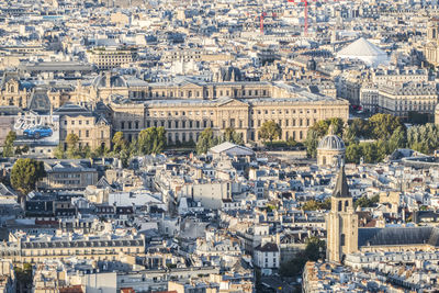 High angle view of buildings in town