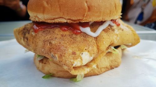 Close-up of burger in plate