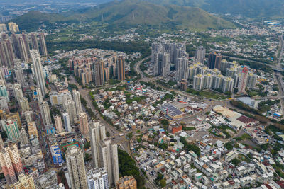 High angle view of city buildings