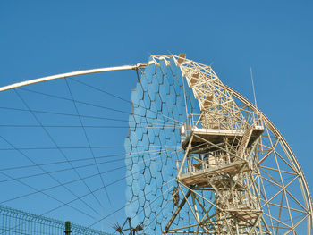 Magic telescope with mirror segments against cloudless blue sky in daylight at astronomical observatory site on island of la palma in spain