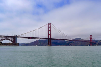 View of suspension bridge over sea