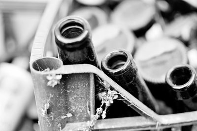 High angle view of bottles in crate