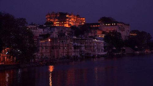 Illuminated buildings at night