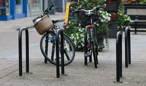 Bicycle parked on footpath in city