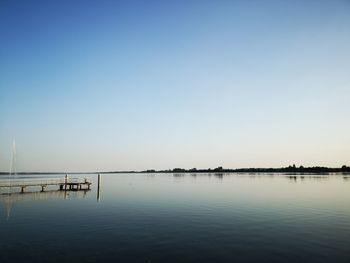 Scenic view of lake against clear blue sky