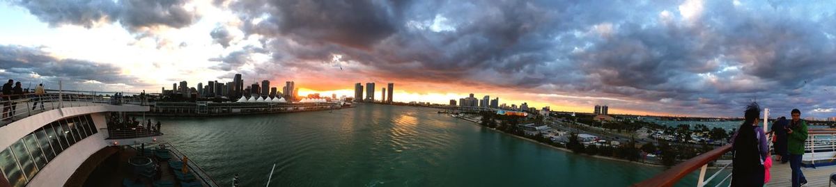 Panoramic view of city during sunset