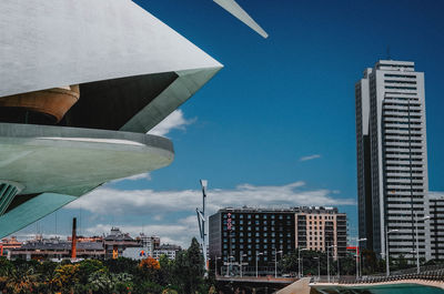 Low angle view of modern buildings against sky