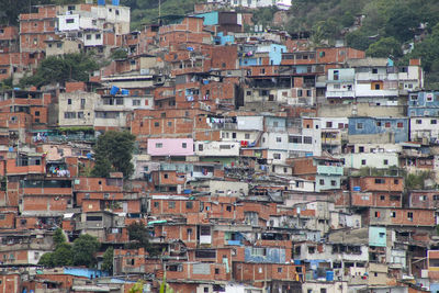 High angle view of buildings in city