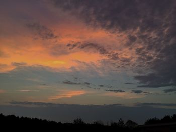 Low angle view of silhouette trees against sky at sunset