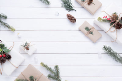 High angle view of christmas tree on table