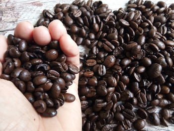 High angle view of coffee beans